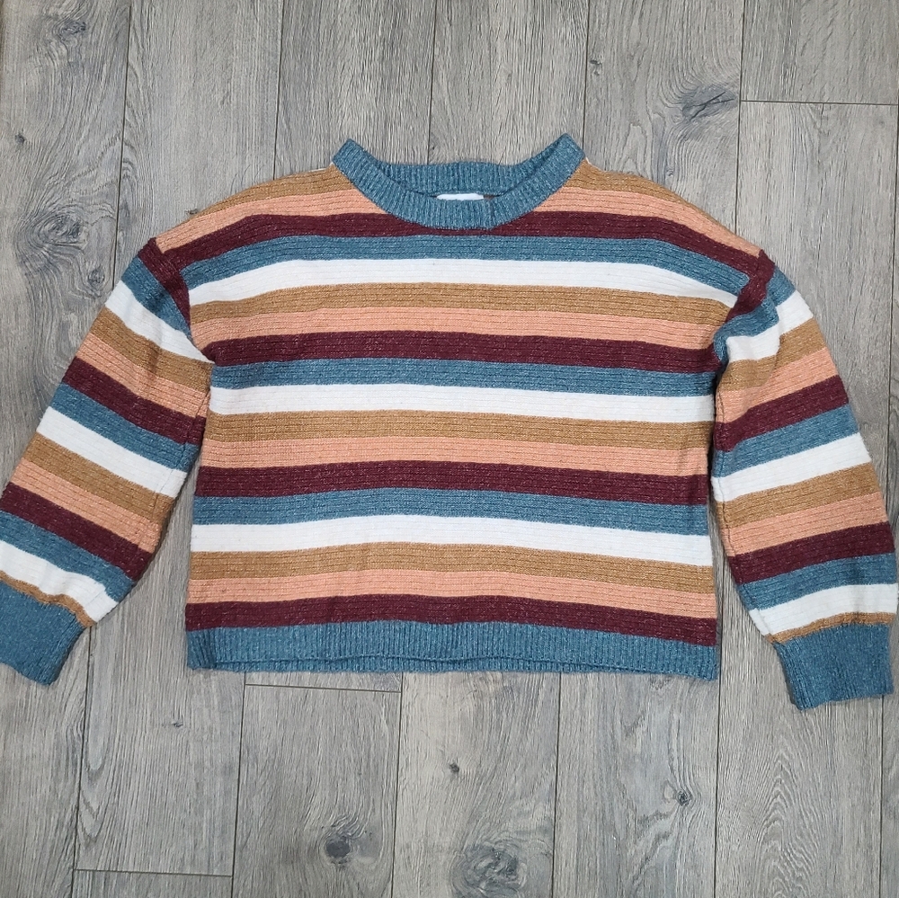 Women's Pink Rose Cropped Striped Sweater Large